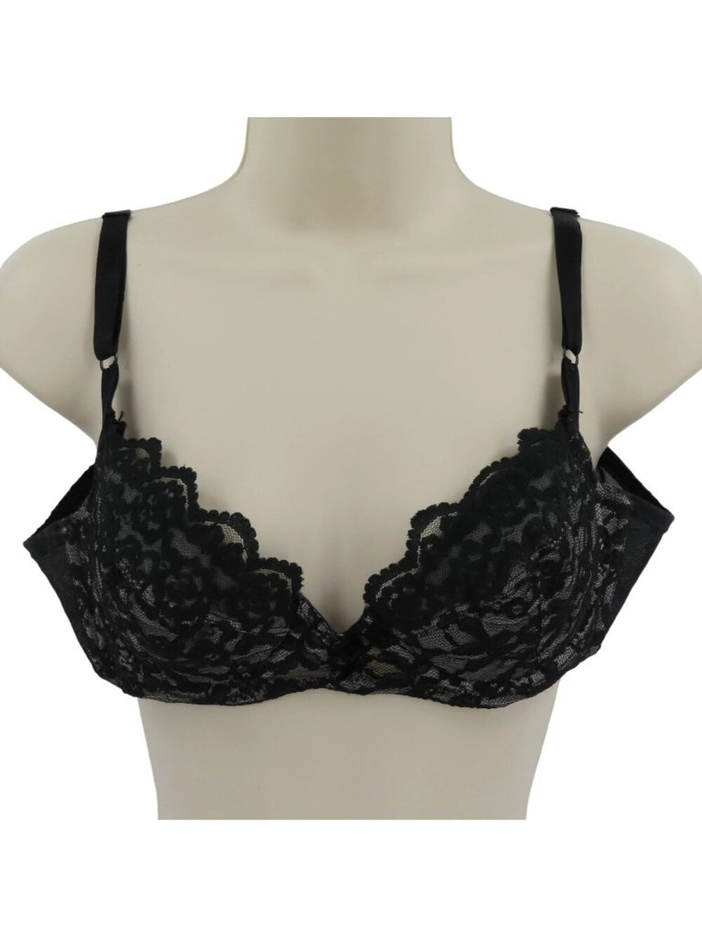 VTG Adonna JCPenney 34B 2201 Bra Underwire Black Floral Flower Lace Lined Women